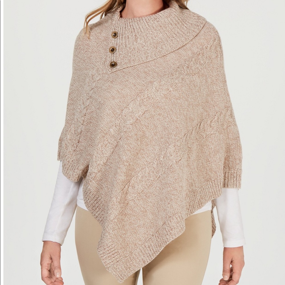 NWT Karen Scott beige poncho size Pl/PXL